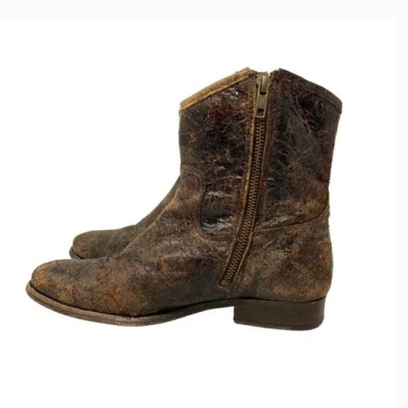 Frye Melissa Button Distressed Leather Glazed Short Zipper Boots - Size 7.5 - Picture 4 of 10
